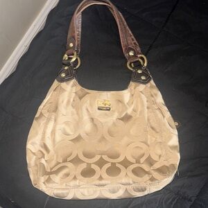 Coach Tan and Brown Shoulder Bag